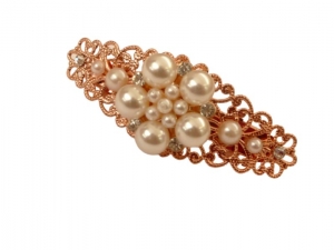 Kleine Haarspange mit Perlen in rotgold weiß Braut Haarschmuck Geschenkidee Frau - Handarbeit kaufen