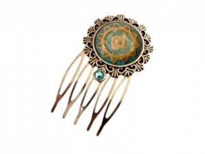Kleiner Haarkamm mit Spitze Motiv türkis silberfarben Geschenkidee Frau - Handarbeit kaufen
