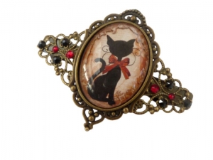 Haarspange mit schönem Katzen Motiv in schwarz rot bronzefarben Geschenkidee Frau