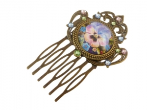 Nostalgischer Haarkamm mit Stiefmütterchen Motiv lila bronzefarben Geschenkidee Frau - Handarbeit kaufen