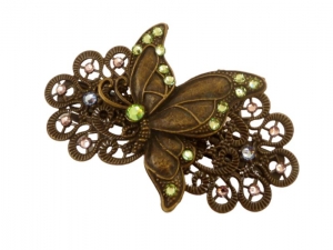 Nostalgische Haarspange mit Schmetterling bronzefarben bunter Strass Glitzer Haarschmuck Geschenk Frau - Handarbeit kaufen