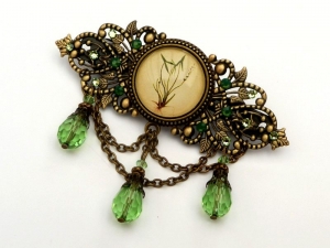Haarspange mit zartem Gräser Motiv in grün bronze festlicher Haarschmuck Geschenk Frau - Handarbeit kaufen