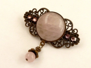 Kleine Edelstein Haarspange mit Rosenquarz Cabochon und Perle rosa bronzefarben Geschenkidee Frau - Handarbeit kaufen