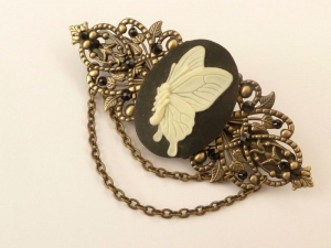 Kamee Haarspange mit Schmetterling in schwarz bronze Sommer Haarschmuck Geschenk Mädchen - Handarbeit kaufen