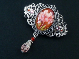 Kleine Haarspange mit Amaryllis Motiv in rosa silber Braut Haarschmuck Geschenkidee Frau - Handarbeit kaufen