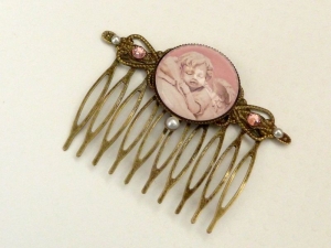 Haarkamm mit Engel Motiv in rosa bronze Weihnachten Haarschmuck Geschenkidee Frau - Handarbeit kaufen