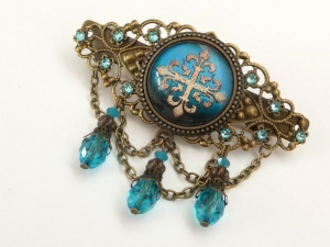 Haarspange mit Ornament in türkis bronze festlicher Haarschmuck Perlen Geschenkidee Frau - Handarbeit kaufen