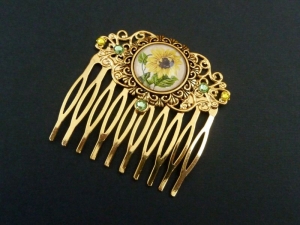Haarkamm mit Sonnenblumen Motiv in gold grün festlicher Haarschmuck Geschenkidee Frau - Handarbeit kaufen