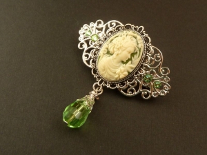 Kleine Haarspange mit Kamee in grün silber Braut Haarschmuck Geschenkidee Frau - Handarbeit kaufen