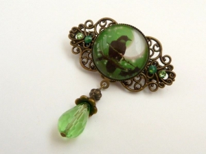 Kleine Haarspange mit Rabe in grün bronze Gothic Haarschmuck Halloween Haar Accessoire Geschenk Mädchen - Handarbeit kaufen