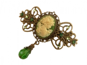 Haarspange mit Kamee in grün bronzefarben antik Stil Haarschmuck Geschenkidee Frau - Handarbeit kaufen