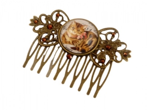 Haarkamm mit niedlichem Katzen Motiv bronzefarben Mädchen Haarschmuck Geschenk Frau - Handarbeit kaufen