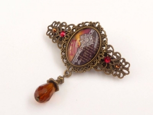 Kleine Haarspange mit Schlüssel auf Buchseite Motiv in braun rot bronze Zopfhalter Geschenk Mädchen - Handarbeit kaufen