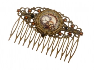Breiter Haarkamm mit Zahnräder Motiv Steampunk Haarschmuck braun bronzefarben Geschenk Mädchen - Handarbeit kaufen