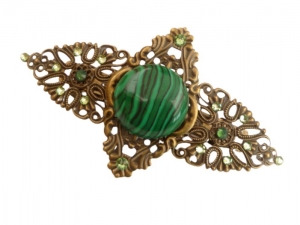 Edelstein Haarspange mit Malachit Cabochon grün bronzefarben antik Stil Haarschmuck - Handarbeit kaufen