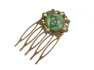 Kleiner Irland Haarkamm mit keltischen Knoten grün bronzefarben Mädchen Haarschmuck Geschenkidee - Handarbeit kaufen