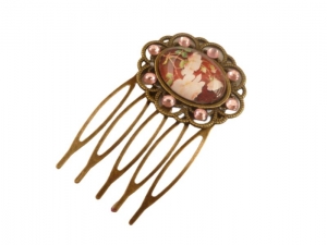 Kleiner Haarkamm mit Rose Motiv bronzefarben vintage Kristall Braut Haarschmuck - Handarbeit kaufen