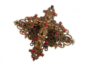 Große Unikat Haarspange mit Kreuz Verzierung Kristalle Strass bronzefarben Mittelalter Haarschmuck - Handarbeit kaufen