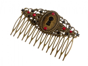 Breiter Haarkamm mit Schlüsselloch Motiv Gothic Steampunk bronzefarben Geschenk Mädchen - Handarbeit kaufen