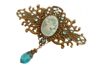 Edle Unikat Haarspange mit Kamee türkis bronzefarben antik Stil Haarschmuck Geschenkidee Frau - Handarbeit kaufen