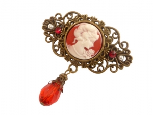 Kleine Haarspange mit Kamee in rot bronzefarben Braut Haarschmuck vintage Stil - Handarbeit kaufen