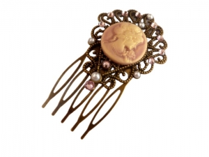 Kleiner Kamee Haarkamm mit Strass rosa bronzefarben Hochsteckfrisur glitzer Haarschmuck Geschenk Mädchen - Handarbeit kaufen