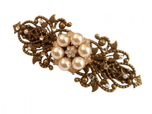 Festliche Haarspange mit Perlen und Strass weiß bronzefarben Braut Haarschmuck Hochsteckfrisur Geschenkidee Frau - Handarbeit kaufen
