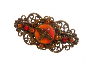 Kleine Haarspange mit Biene Motiv rot orange bronzefarben Zopfhalter Mädchen Haarschmuck Geschenkidee Frau - Handarbeit kaufen