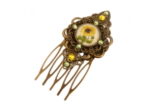 Kleiner Haarkamm mit Sonnenblumen Motiv Hochsteckfrisur Haarschmuck gelb bronzefarben Geschenkidee Mädchen - Handarbeit kaufen