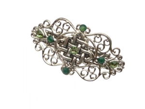 Kleine Haarspange mit keltischen Knoten silberfarben Irland Haarschmuck grüne Kristalle Braut Haar Accessoire - Handarbeit kaufen