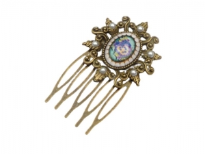Kleiner Haarkamm mit Stiefmütterchen Motiv bronzefarben barock Stil Haarschmuck Perlen Haar Accessoire Geschenk Frau - Handarbeit kaufen
