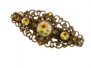 Sommer Haarspange mit drei Sonnenblumen Motiven, antik Haarschmuck, Blumen Haarspange, Strass Haarschmuck, Braut Haarspange, - Handarbeit kaufen
