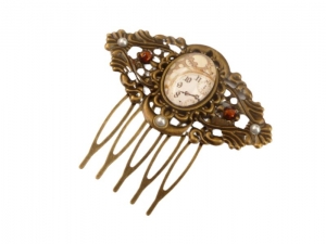 Kleiner Steampunk Haarkamm mit Uhr und Zahnrädern braun bronzefarben antik Stil Haarschmuck Geschenkidee Frau - Handarbeit kaufen