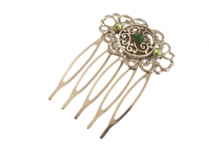 Zarter Haarkamm mit Ornament grün silberfarben Steckkamm Braut Haarschmuck festliches Accessoire Geschenkidee Frau - Handarbeit kaufen