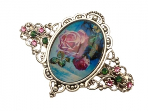 Edle Haarspange mit Rosen mit Mond und Meer rosa blau silberfarben festlicher Haarschmuck Braut Haar Accessoire - Handarbeit kaufen