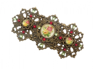 Festliche Haarspange mit drei nostalgischen Rosen Motiven rot grün bronzefarben Braut Hochzeit Haar Accessoire - Handarbeit kaufen