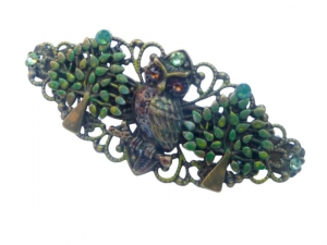 Edle Haarspange mit Eule und Baum Ornamenten handbemalt bunt bronzefarben Wald Tiere Geschenkidee Mädchen - Handarbeit kaufen