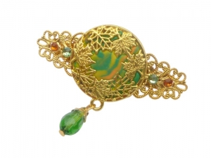 Kleine Haarspange mit einem Blätterkranz grün goldfarben Herbst Accessoire Unikat Haarschmuck Geschenkidee Frau - Handarbeit kaufen