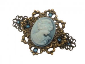 Kleine Haarspange mit Kamee dunkelblau bronzefarben Zopfhalter Antik Stil Haarschmuck Geschenkidee Frau - Handarbeit kaufen