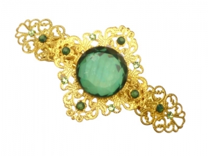 Breite Haarspange mit Glasschmuckstein grün goldfarben filigran Braut Haarschmuck Hochzeit Geschenkidee Frau - Handarbeit kaufen