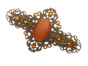 Breite Haarspange mit Katzenauge Schmuckstein orange bronzefarben  - Handarbeit kaufen