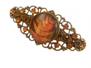 Herbstliche Haarspange mit Blatt Motiv orange bronzefarben Jahreszeiten Haarschmuck Geschenkidee Frau - Handarbeit kaufen