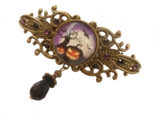 Haarspange mit Kürbis Motiv bronzefarben Halloween Accessoire Grusel Geschenkidee Mädchen - Handarbeit kaufen