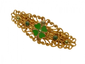 Kleine Haarspange mit vierblättrigem Kleeblatt Motiv grün goldfarben Glücksbringer Haarschmuck Geschenkidee Frau - Handarbeit kaufen