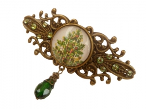 Nostalgische Haarspange mit Weihnachtsbaum Motiv grün bronzefarben Advent Weihnachtsgeschenk antik Haarschmuck - Handarbeit kaufen
