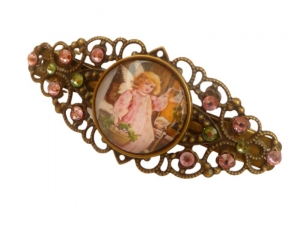 Weihnachtliche Haarspange mit Engel Motiv rosa bronzefarben Schutzengel Geschenkidee Mädchen Haarschmuck - Handarbeit kaufen