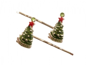 Emaillierte Weihnachts Haarspangen 2er Set Tannenbaum grün rot silberfarben Weihnachtsgeschenk Geschenkidee Frau - Handarbeit kaufen