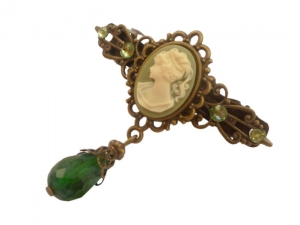 Kleine Haarspange mit Kamee Dame grün bronzefarben Zopf Haarschmuck Braut Hochzeit Hochsteckfrisur Haar Accessoire - Handarbeit kaufen