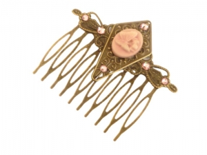 Nostalgischer Haarkamm mit Schmetterling Kamee rosa bronzefarben antik Stil Haarschmuck Geschenkidee Frau - Handarbeit kaufen
