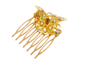 Zierlicher Haarkamm mit 3D Schmetterling goldfarben bunter Strass Braut Hochzeit Haarschmuck Geschenkidee Frau - Handarbeit kaufen